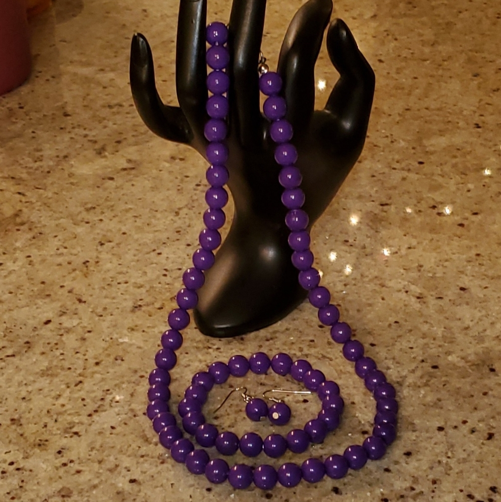 Faux Pearl Necklace, Earring, and Bracelet Set